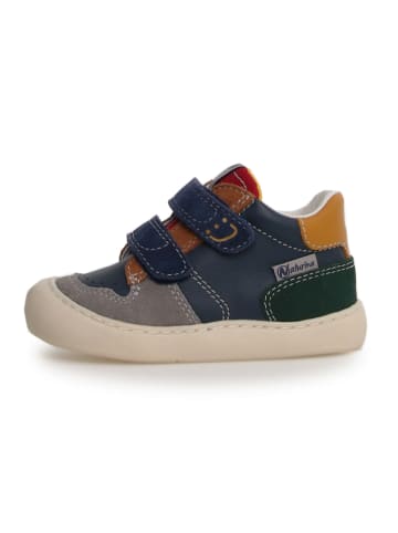 Leren sneakers donkerblauw/mosterdgeel/grijs