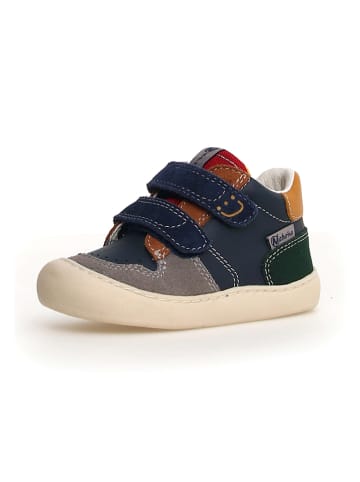 Skórzane sneakersy w kolorze granatowo-musztardowo-szarym