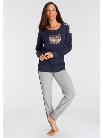 Pyjama in Grau/ Dunkelblau