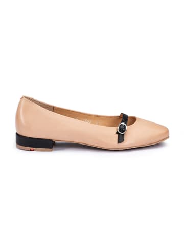 Leren ballerina's beige