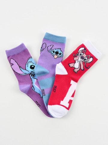 3er-Set: Socken "Lilo & Stitch" in Rot/ Lila/ Blau