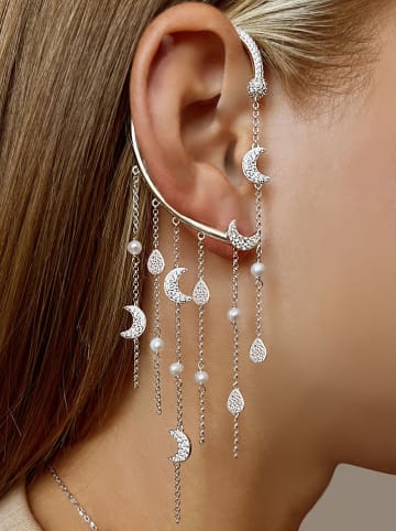 Zilveren earcuff met parels en edelstenen