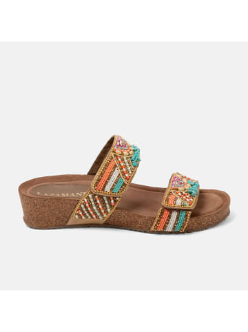 Leder-Pantoletten in Bunt