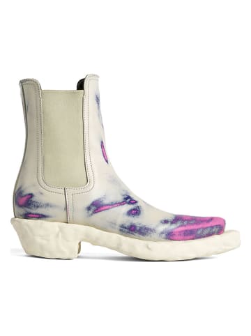 Leder-Chelsea-Boots in Creme/ Lila/ Dunkelblau