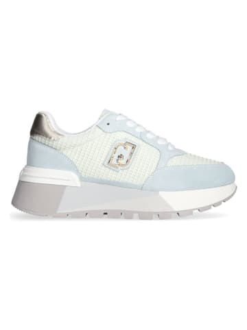 Leren sneakers crème/lichtblauw