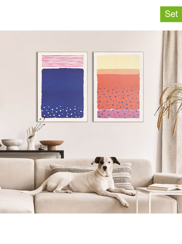 2er-Set: Gerahmte Kunstdrucke "Colours, Dots & Stipes"