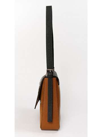 Leren schoudertas "Viminale" zwart/cognackleurig - (B)30 x (H)24 x (D)8 cm