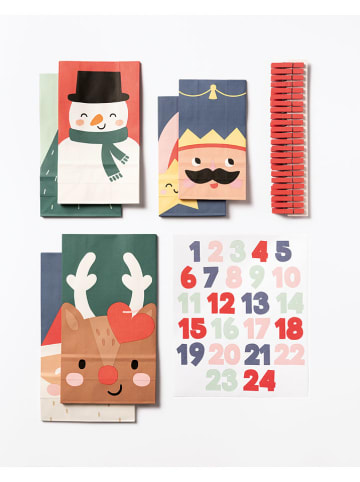 72-delige adventskalenderset "Santa & Friends" groen/rood/blauw