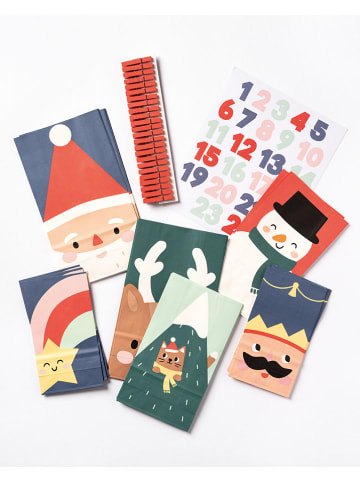 72-delige adventskalenderset "Santa & Friends" groen/rood/blauw