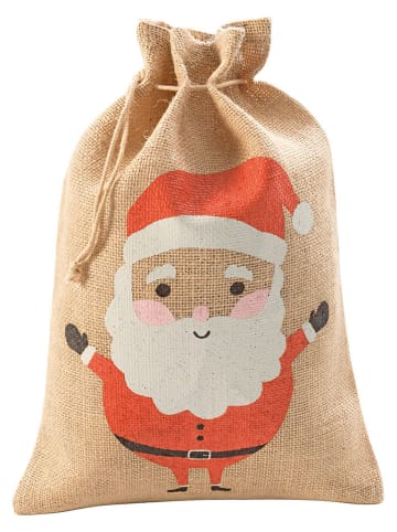 Jutesack in Beige/ Rot - (L)35 x (B)25 cm