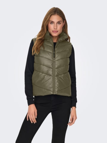 Doorgestikte bodywarmer kaki