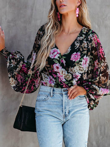 Blouse zwart/roze