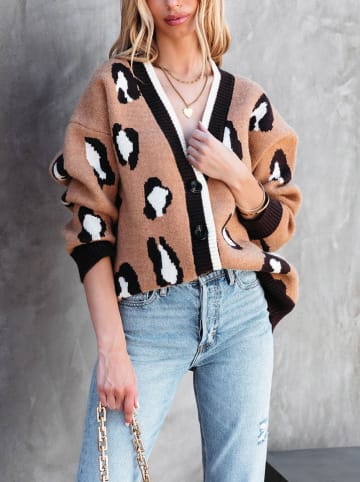 Cardigan in Beige/ Schwarz