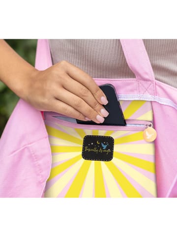 Shopper bag "Shine Bright" w kolorze jasnoróżowo-żółtym - 37 x 38 x 13 cm