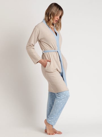 Bademantel in Beige/ Hellblau