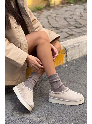 Leder-Ankle-Boots in Beige