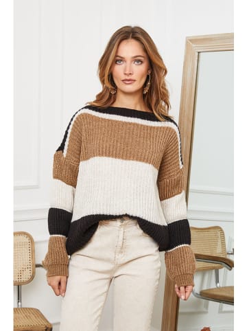 Sweter "Calzoni" w kolorze karmelowo-czarno-beżowym