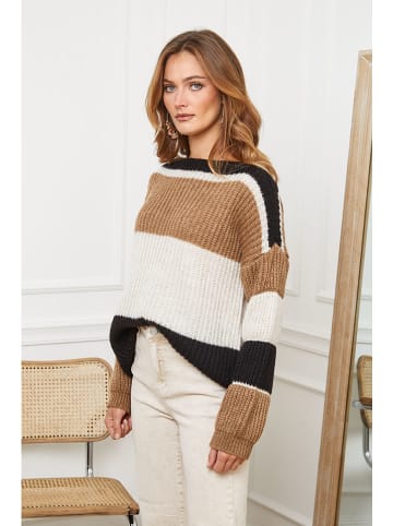 Sweter "Calzoni" w kolorze karmelowo-czarno-beżowym