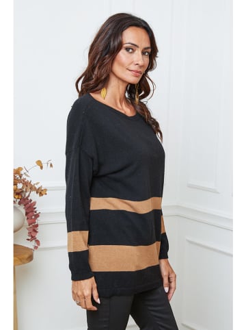 Pullover "Ellev" in Schwarz/ Hellbraun