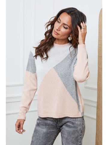 Sweter "Lanos" w kolorze jasnoróżowo-szaro-białym