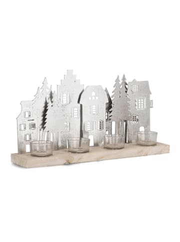 Theelichthouder "House" zilverkleurig/lichtbruin - (B)38 x (H)20 cm