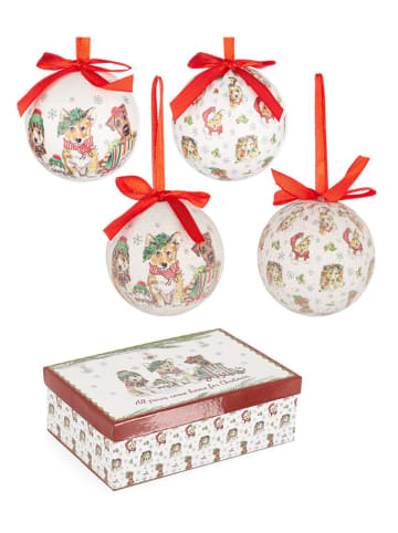 Kerstballen "Adam" wit/meerkleurig - Ø 7,5 cm - 6 stuks