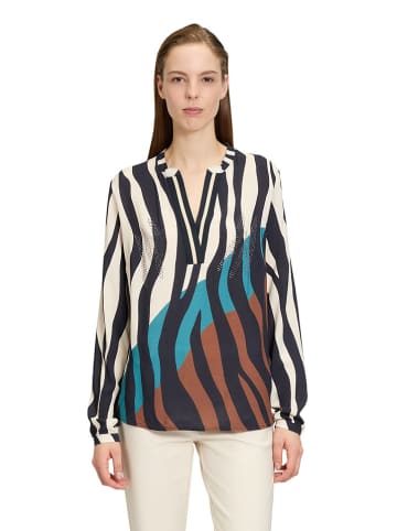 Blouse donkerblauw/beige/bruin