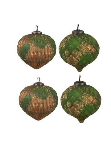 4er-Set: Christbaumkugeln in Grün/ Gold - Ø 15 cm
