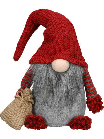 Decofiguur "Kabouter" rood/grijs - (B)17 x (H)36 x (D)10 cm