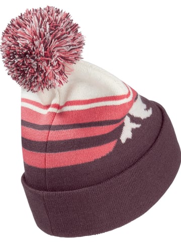 Czapka "Stripy Pompom" w kolorze jagodowo-różowo-kremowym