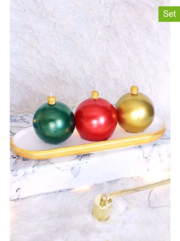 3er-Set: Kerzen in Gold/ Grün/ Rot - 3x 70 g