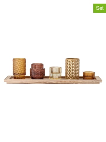 6tlg. Kerzenständer-Set ''Sanga'' in Hellbraun - (B)43 x (H)10,5 x (T)12,5 cm