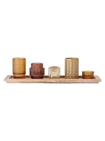 6tlg. Kerzenständer-Set ''Sanga'' in Hellbraun - (B)43 x (H)10,5 x (T)12,5 cm