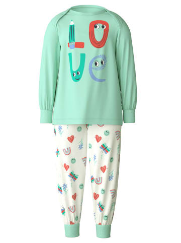 Pyjama in Grün/ Creme