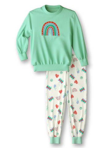 Pyjama in Grün/ Creme