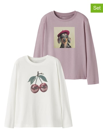 2-delige set: longsleeves "Votea" wit/lichtblauw