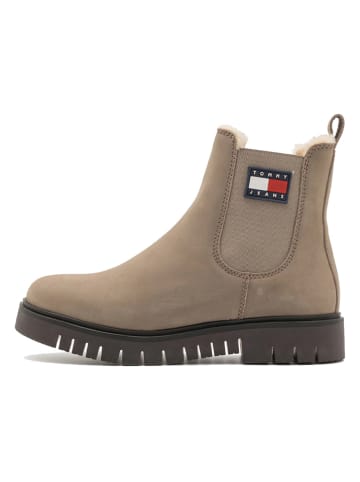 Leder-Chelsea-Boots in Khaki