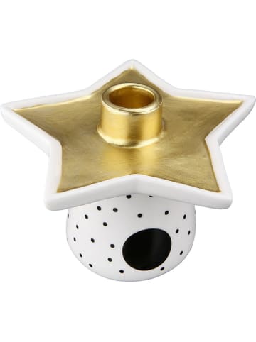 Świecznik "Star" w kolorze złoto-białym - 12 x 12 x 9 cm