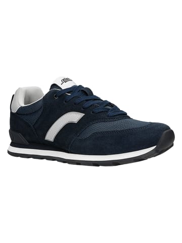 Leder-Sneakers in Dunkelblau/ Grau