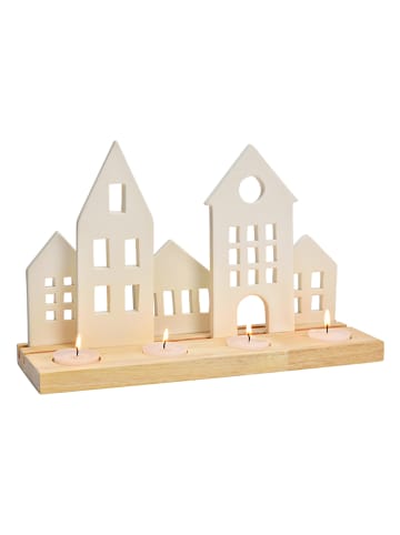 Adventsgesteck ''Haus'' in Beige/ Weiß - (B)30 x (H)18 x (T)10 cm
