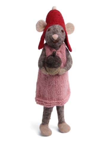 Figurka dekoracyjna "Mouse" w kolorze szaro-czerwonym - 6 x 27 x 6 cm