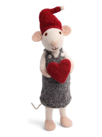 Dekofigur ''Mouse'' in Grau/ Weiß/ Rot - (B)6 x (H)27 x (T)6 cm