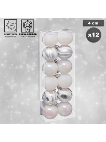 Bombki (12 szt.) w kolorze srebrno-białym - Ø 4 cm