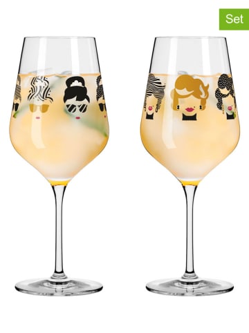 Kieliszki (2 szt.) w kolorze czarno-jasnobrązowym do wina - 500 ml