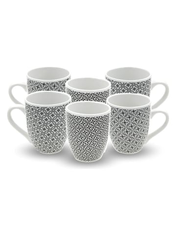 6-delige set: koffiekoppen "Villa Les Pins" zwart/wit - (H)10 x Ø 8,5 cm