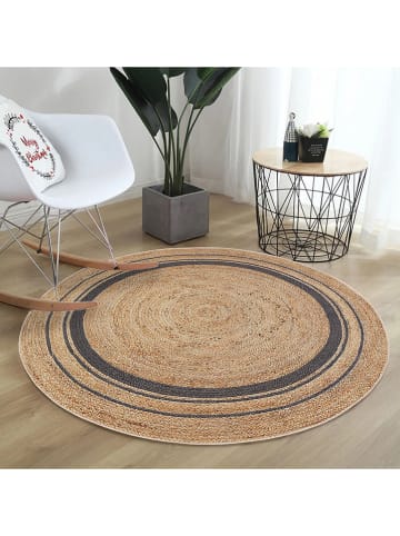 Kurzflor-Teppich in Beige/ Dunkelblau