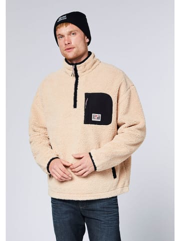 Fleecepullover in Beige/ Schwarz