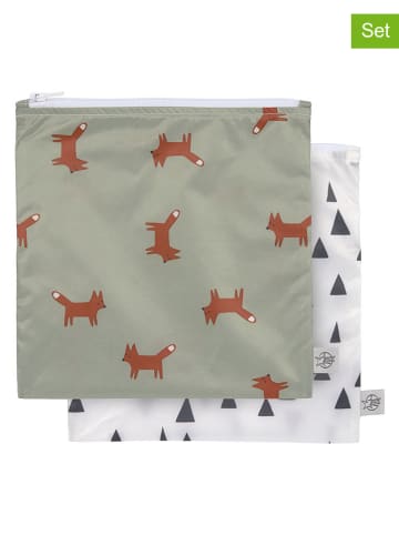 2-delige set: snacktassen ''Little Forest Fox'' kaki/crème - (L)17 x (B)18 cm