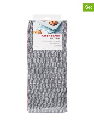 2er-Set: Geschirrtücher in Grau/ Rot - (L)71 x (B)44 cm