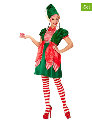 2-częściowy kostium "Santa's Little Helper" w kolorze czerwono-ciemnozielonym